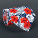 Gravata Folhagem Tropical Red Floral Hibiscus<br><div class="desc">Esta design apresenta folhagem tropical branca sobre fundo azul marinho com flores de hibisco vermelho vivo. #tropical #floral #flores #hibiscus #design #na moda #feminina #padrão #moda #estilo</div>