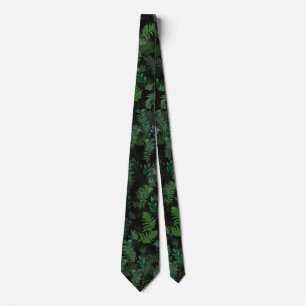 Gravata Folhagem verde tropical moderna Padrão negro