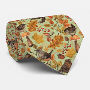 Gravata Folhas, bagas, cogumelos e wrenes de outono