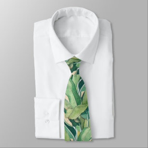 Gravata Folhas de Banana Tropicais Verdes Vintage