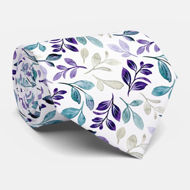 Gravata Folhas de Design Harmonioso em Aquarela (Rolled)