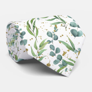 Gravata Folhas de Eucalipto Padrão Elegante em Aquarela