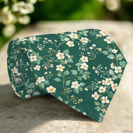 Gravata Folhas de Florais Selvagens Padrão Verde da Nature