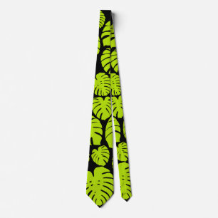 Gravata Folhas de Monstera em Verde limão e preto