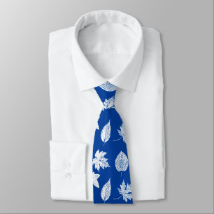 Gravata Folhas de outono - branco e azul de cobalto