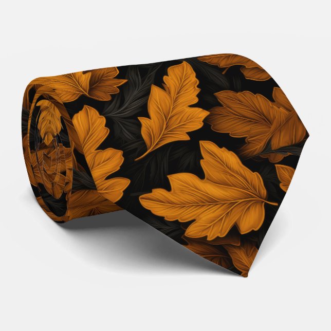 Gravata Folhas de Outono Marrons e Laranja  (Rolled)