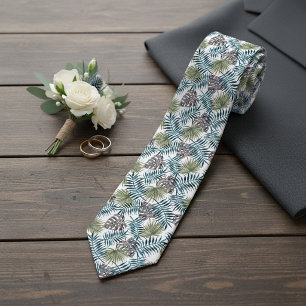 Gravata Folhas de Palmeira Tropical Verde Elegante Arte de