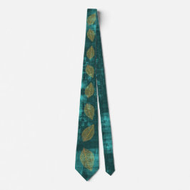 Gravata Folhas Douradas no olhar de Satin Azul Teal