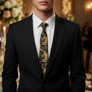 Gravata Folhas Florais do Ouro Vintage