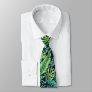 Gravata Folhas Tropicais de Palma Verde e Teal Banana Mons