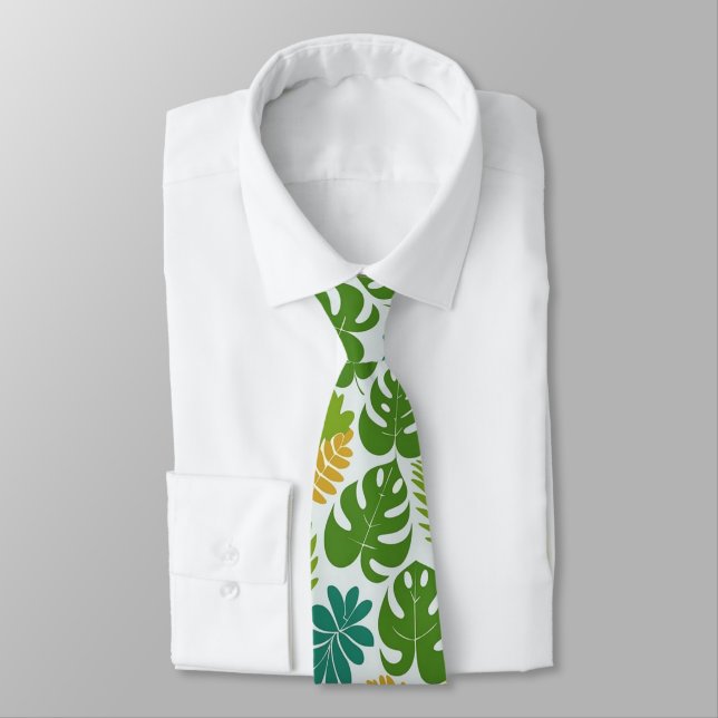 Gravata Folhas Tropicais Verdes (Amarrado)