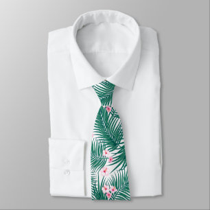 Gravata Folhas Tropicais Verdes com Flores de Hibiscus