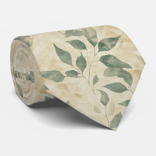 Gravata Folhas Verdes Rústicas Vintage em Outono Creme