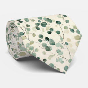 Gravata Folhas Verdes Terrosas com Fundo de Outono Creme