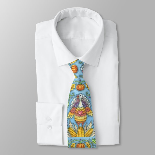 GRAVATA FOLK ART TURKEY, COLORIDO OBRIGADO AO HOLIDAY TIE (Amarrado)