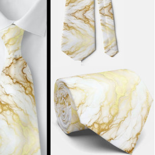 Gravata Formal de Luxo Mármore Branco e Dourado