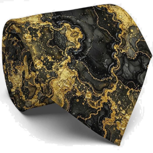 Gravata Formal de Luxo | Preto e Dourado Mármore (Criador carregado)