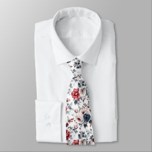 Gravata Formal Flores Vintage Creme Azul Vermelho