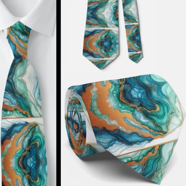 Gravata Formal | Mármore Azul Teal e Dourado (Criador carregado)