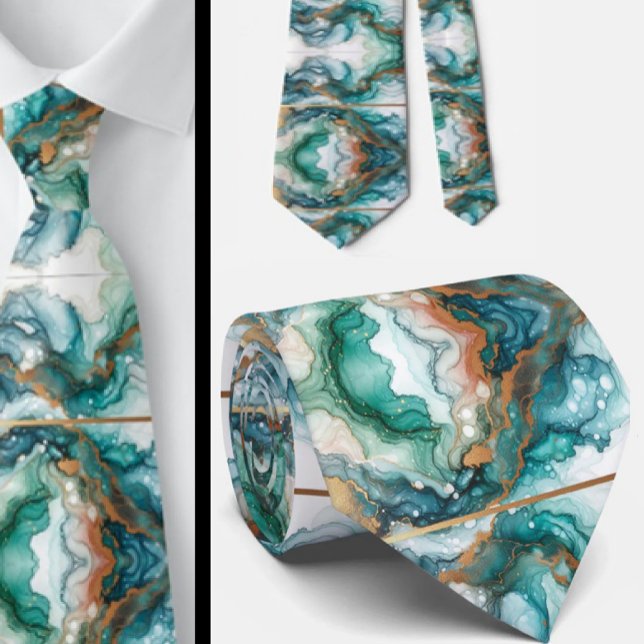 Gravata Formal | Mármore Azul Teal e Dourado (Criador carregado)