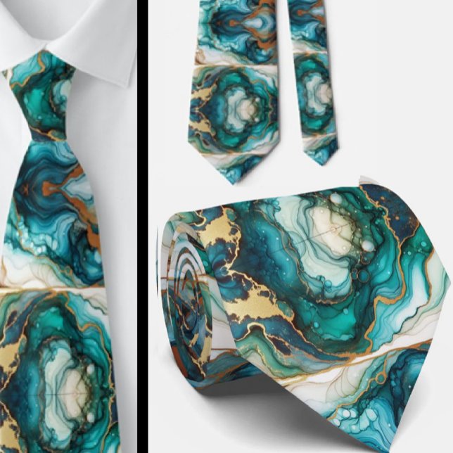 Gravata Formal | Mármore Azul Teal e Dourado (Criador carregado)