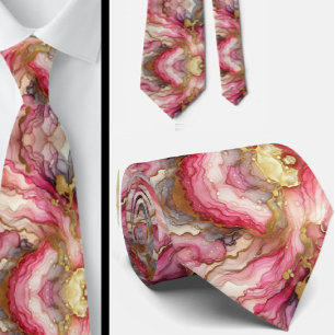 Gravata Formal Mármore Rosa e Dourado