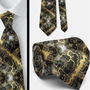 Gravata Formal Preto, Branco e Dourado Mármore