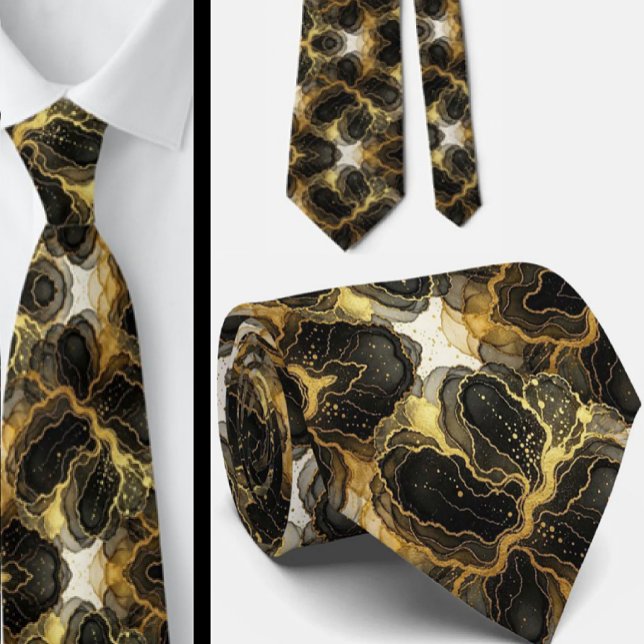 Gravata Formal | Preto, Branco e Dourado Mármore (Criador carregado)