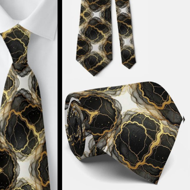 Gravata Formal | Preto, Branco e Dourado Mármore (Criador carregado)