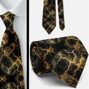Gravata Formal Preto e Dourado Mármore