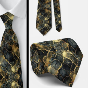 Gravata Formal Preto e Dourado Mármore