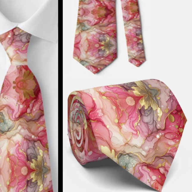 Gravata Formal | Rosa Mármore & Dourado (Criador carregado)