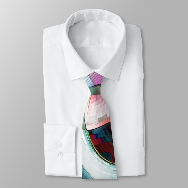 Gravata Formas curvas de tabuleiro de xadrez em cores quas (Amarrado)