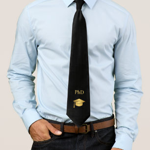 Gravata Formatura de PhD personalizada preto e dourado