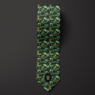Gravata Forrest Green e Dourada tapeçaria Floral