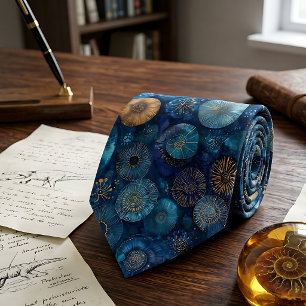 Gravata Fóssil de Ammonite Safira Azul Elegante