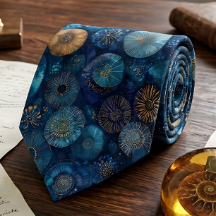 Gravata Fóssil de Ammonite Safira Azul Elegante