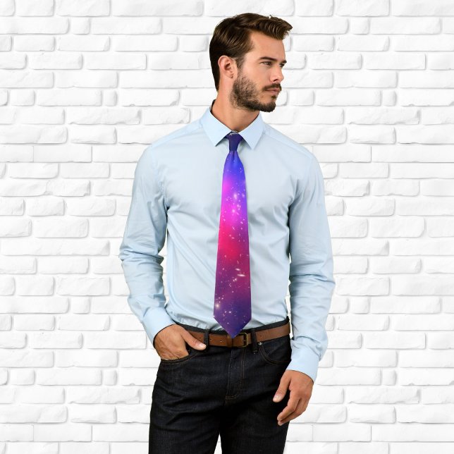 Gravata Foto Celestial Rosa Quente e Azul Naval (Hot Pink and Navy Blue Celestial Photo Tie)