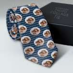 Gravata Foto de um círculo com faixas azuis<br><div class="desc">Adicione uma foto a este padrão de colagem de fotos. O fundo é azul com pinstripes e a foto em um padrão de bolinhas. Você pode usar este presente como um presente de Dia de os pais ou um presente para o vovô com uma foto dos netos. Para obter melhores...</div>