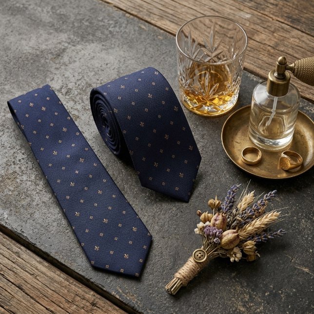 Gravata Foulard Azul Marinho com Fleur-de-Lis Dourada (Criador carregado)