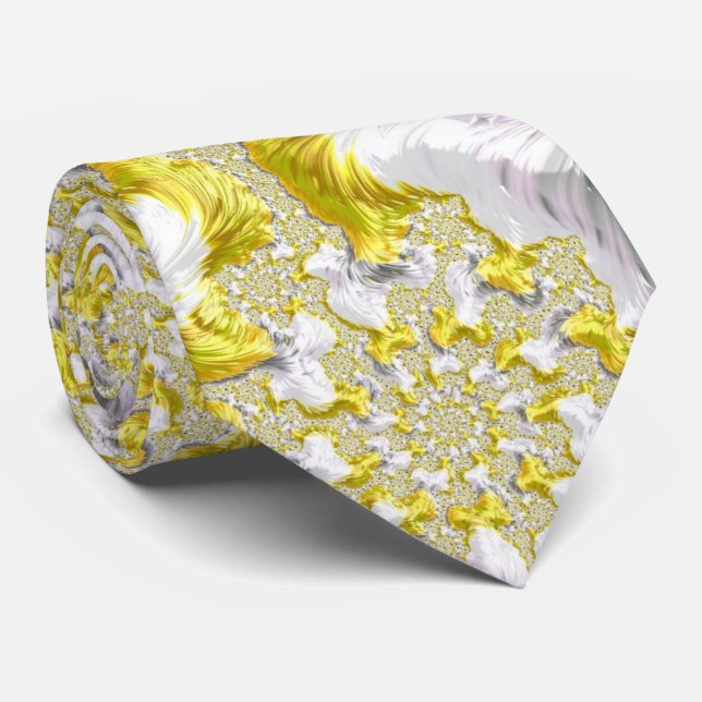 Gravata Fractal Simétrico Dourado Abstrato Amarelo (Rolled)