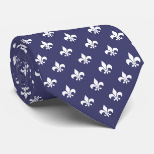 Gravata Francês Fleur de Lis Pattern White no Marinho Azul