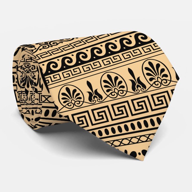 Gravata Frete Grego, Padrão Mediterrânico, Castanho (Rolled)