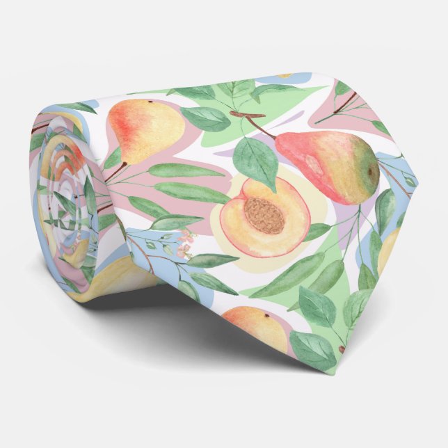 Gravata Frutas, pêssegos, peras, limões, aquarelas (Rolled)