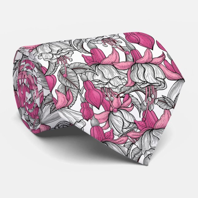 Gravata Fúcsia em branco e rosa (Rolled)