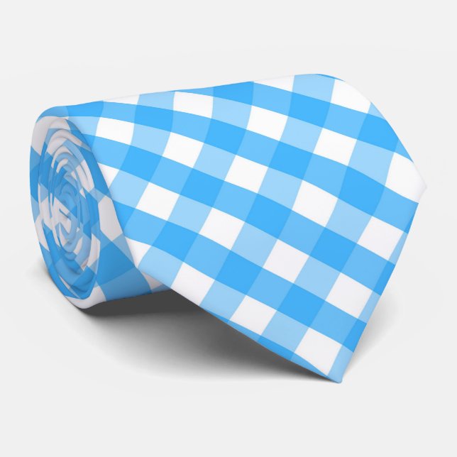 Gravata Fun blue white tiled plaid pattern  (Rolled)
