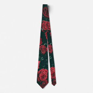 Gravata Fundo com padrão floral de rosas vermelhas escuras