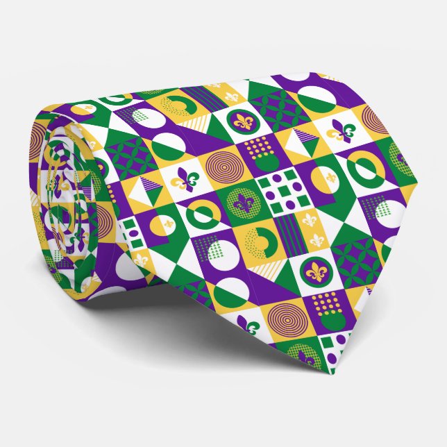 Gravata Funky Fleur de Lis Mardi Gras (Rolled)