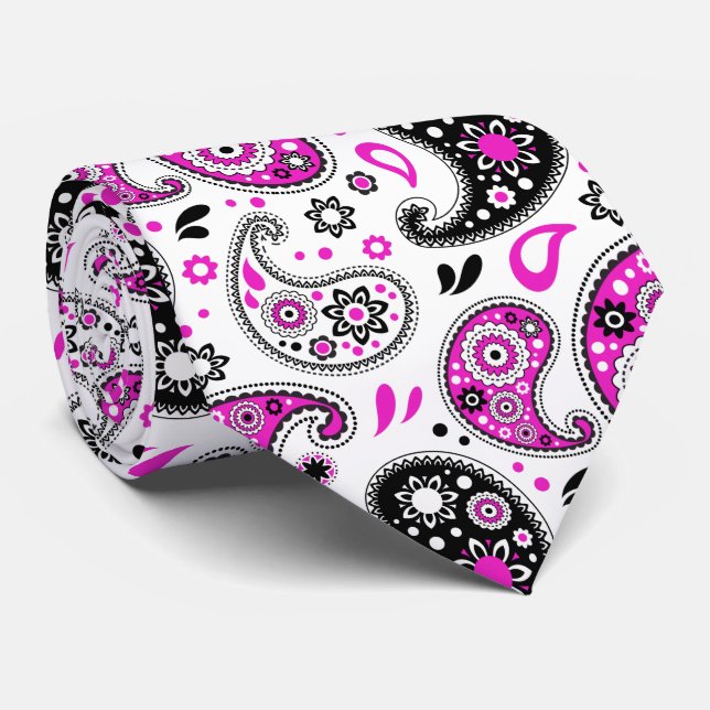 Gravata Funky Pink Modern Country Western Bandana Paisley (Rolled)