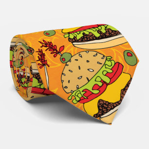 Gravata Funny Cheeseburger Pattern Novelty